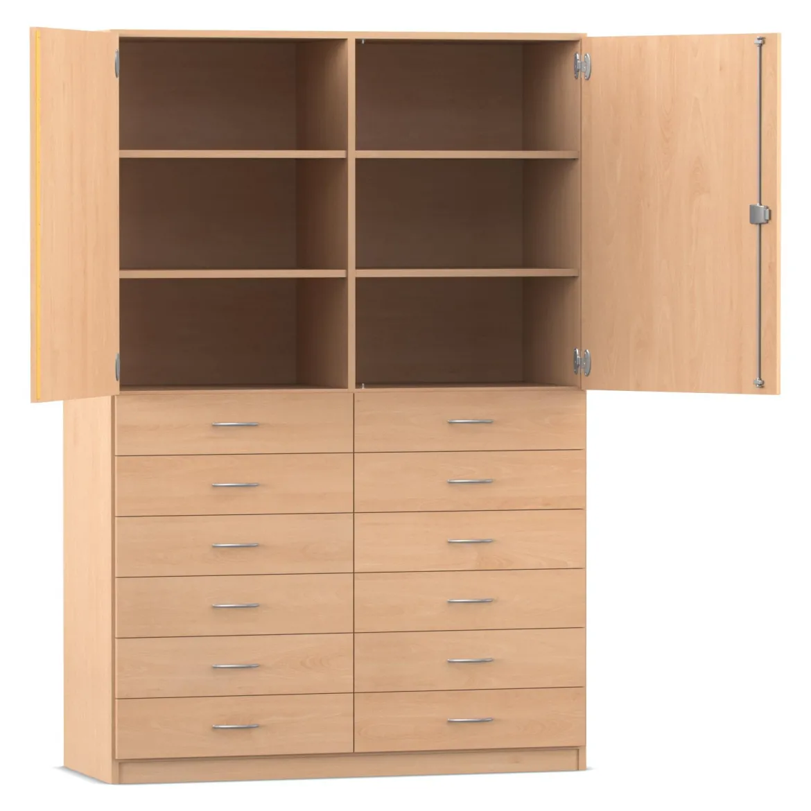 Flexeo Hochschrank, Buche hell, HxBxT: 190x126,4x50 cm, 12 kleine Schubladen, Dreholive