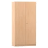 Flexeo Hochschrank Buche hell mit 3 großen Fächern, 12 großen Boxen grün, Bogengriff mit Schloss, Tiefe: 50 cm