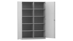 Flexeo Hochschrank grau 10 Fächer, 2 Türen, HxBxT: 190x126,4x50 cm, Bogengriff mit Schloss