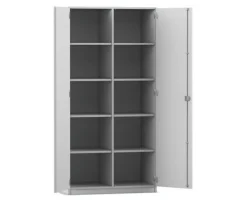 Flexeo Hochschrank grau, Mittelwand, 2 Türen, HxBxT: 190 x 94,4 x 50 cm, Bogengriff mit Schloss