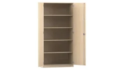 Flexeo Hochschrank mit Drehtüren, Ahorn honig, 4 Fachböden, BxHxT: 94,4 x 190 x 40 cm, Bogengriff mit Schloss