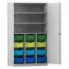 Flexeo Hochschrank mit Drehtüren, Dekor lichtgrau, HxBxT: 190x108,1x60 cm, 12 große Boxen bunt B