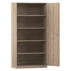 Flexeo Hochschrank mit Drehtüren, Eiche natur, 4 Fachböden, HxBxT: 94,4 x 190 x 60 cm, Dreholive