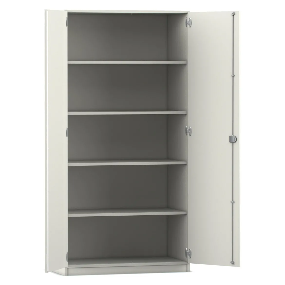 Flexeo Hochschrank mit 5 großen Fächern und Türen, weiß, HxBxT 94,4 x 190 x 50 cm, Bogengriff mit Schloss