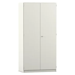 Flexeo Hochschrank mit 5 großen Fächern und Türen, weiß, HxBxT 94,4 x 190 x 50 cm, Bogengriff mit Schloss
