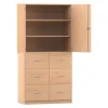 Flexeo Hochschrank mit Sockel, Buche hell, 6 große Schubladen, HxBxT: 190x94,4x50 cm