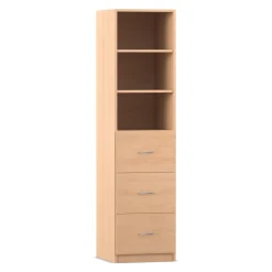 Flexeo Hochschrank mit Sockel, Buche hell, HxBxT: 190 x 48,1 x 40 cm, 3 große Schubladen