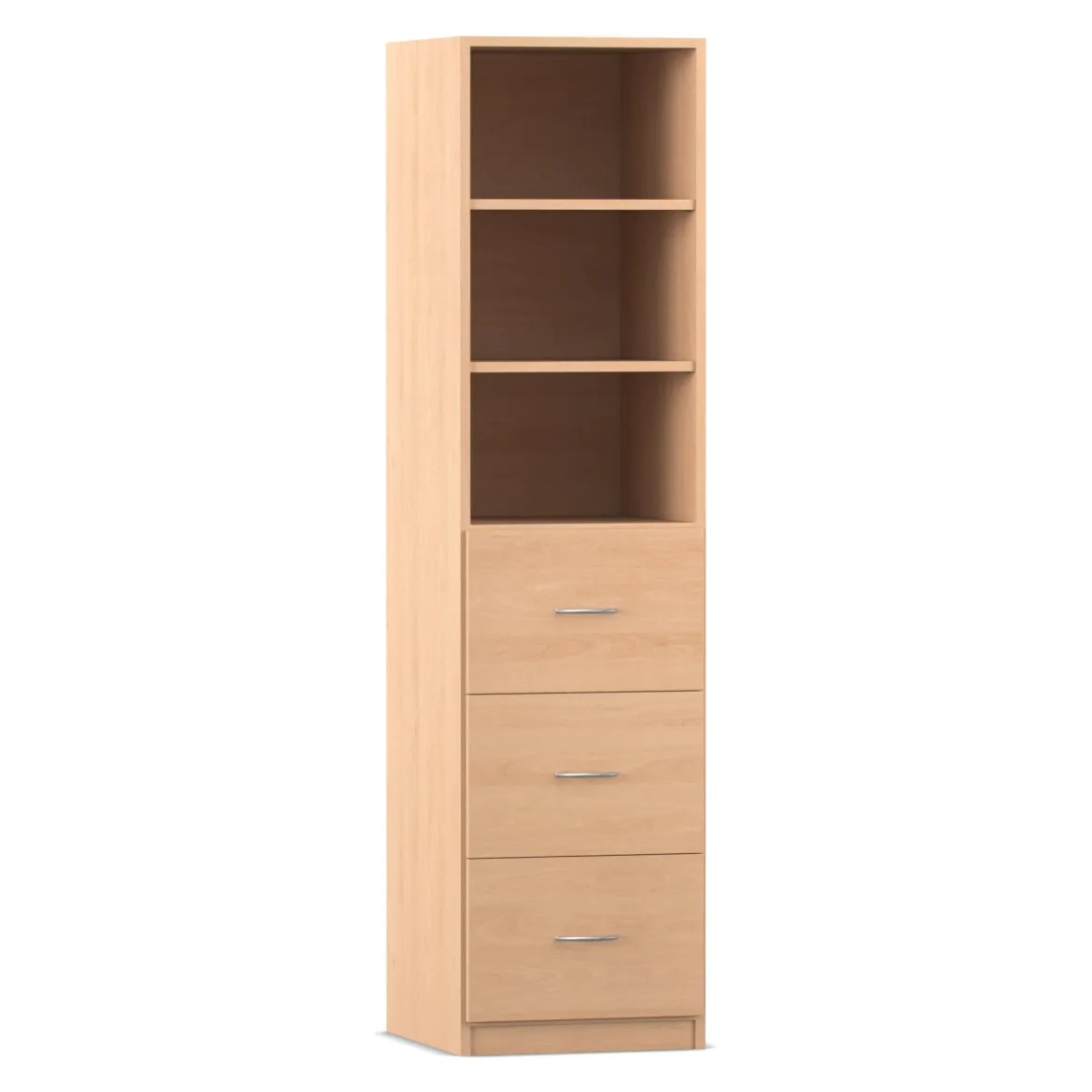 Flexeo Hochschrank mit Sockel, Buche hell, HxBxT: 190 x 48,1 x 40 cm, 3 große Schubladen