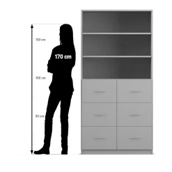 Flexeo Hochschrank mit Sockel, HxBxT: 190x94,4x40 cm, 6 große Schubladen