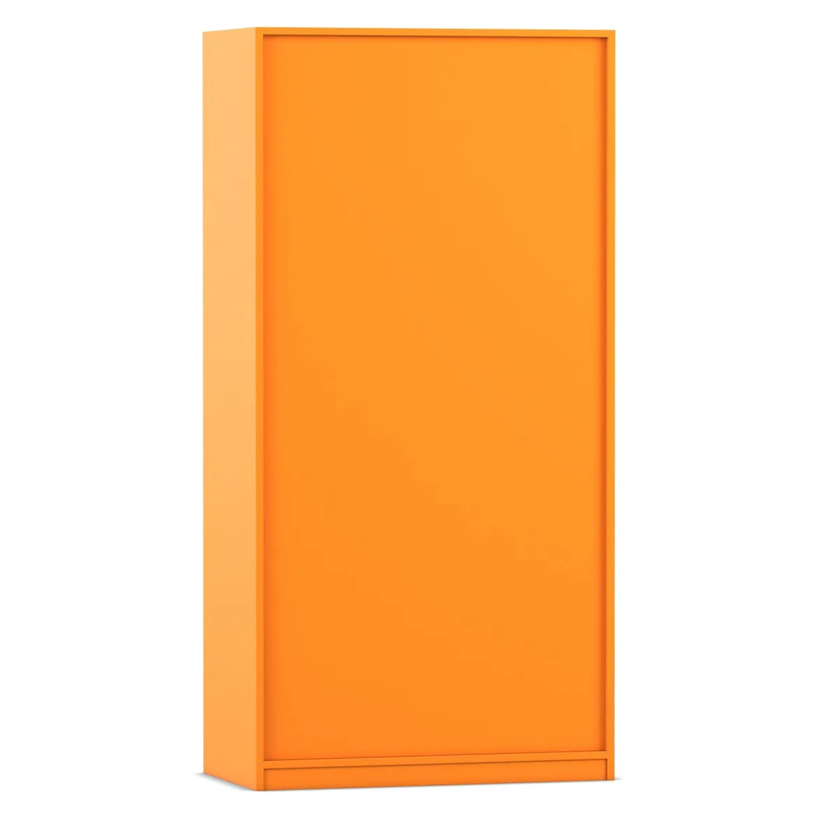 Flexeo Hochschrank Orange mit 3 großen Fächern, 12 großen Boxen grün, Türen, Bogengriff mit Schloss, 50cm tief