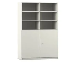 Flexeo Hochschrank weiß 10 Fächer, 2 Halbtüren, HxBxT: 190x126,4x50 cm, Bogengriff mit Schloss