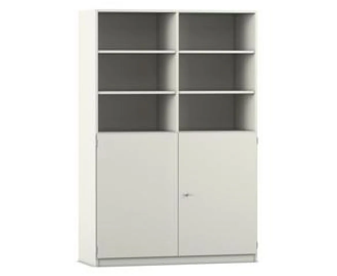 Flexeo Hochschrank weiß 10 Fächer, 2 Halbtüren, HxBxT: 190x126,4x50 cm, Bogengriff mit Schloss