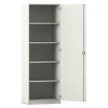 Flexeo Hochschrank weiß, 1 Tür, Bodengriff mit Schloss, 4 Fachböden 190 x 64,1 cm, Türanschlag rechts, Tiefe 50 cm
