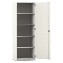 Flexeo Hochschrank weiß, 1 Tür, Bodengriff mit Schloss, 4 Fachböden 190 x 64,1 cm, Türanschlag rechts, Tiefe 50 cm