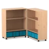 Flexeo Klapp-Wagen, fahrbar, 4 Fachböden, 6 große blaue Boxen, Dekor Buche hell, Höhe 121,1 cm
