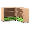 Flexeo Klappwagen Fahrbibliothek, Buche hell, Höhe 92,3 cm, 12 kleine Boxen grün