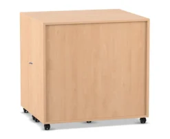 Flexeo Klappwagen Fahrbibliothek, Buche hell, Höhe 92,3 cm, 12 kleine Boxen grün