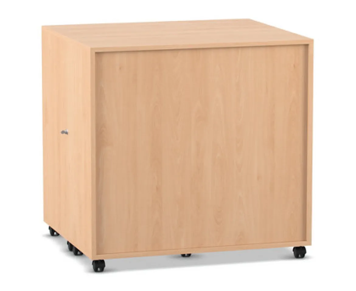 Flexeo Klappwagen Fahrbibliothek, Buche hell, Höhe 92,3 cm, 12 kleine Boxen grün