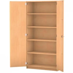 Flexeo Klassenschrank, HxBxT 200x100x50 cm, 4 Fachböden, Buche hell, Dreholive mit Schloss