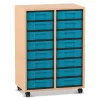 Flexeo® Materialregal Buche hell, 92,3x66,5x40,8, 2 Reihen, 16 kleine Boxen blau, Sockel