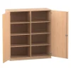 Flexeo® mittelhoher Schrank Buche hell, HxBxT: 143,9 x 126,4 cm x 50 cm, 3 Fachböden, Bogengriff mit Schloss