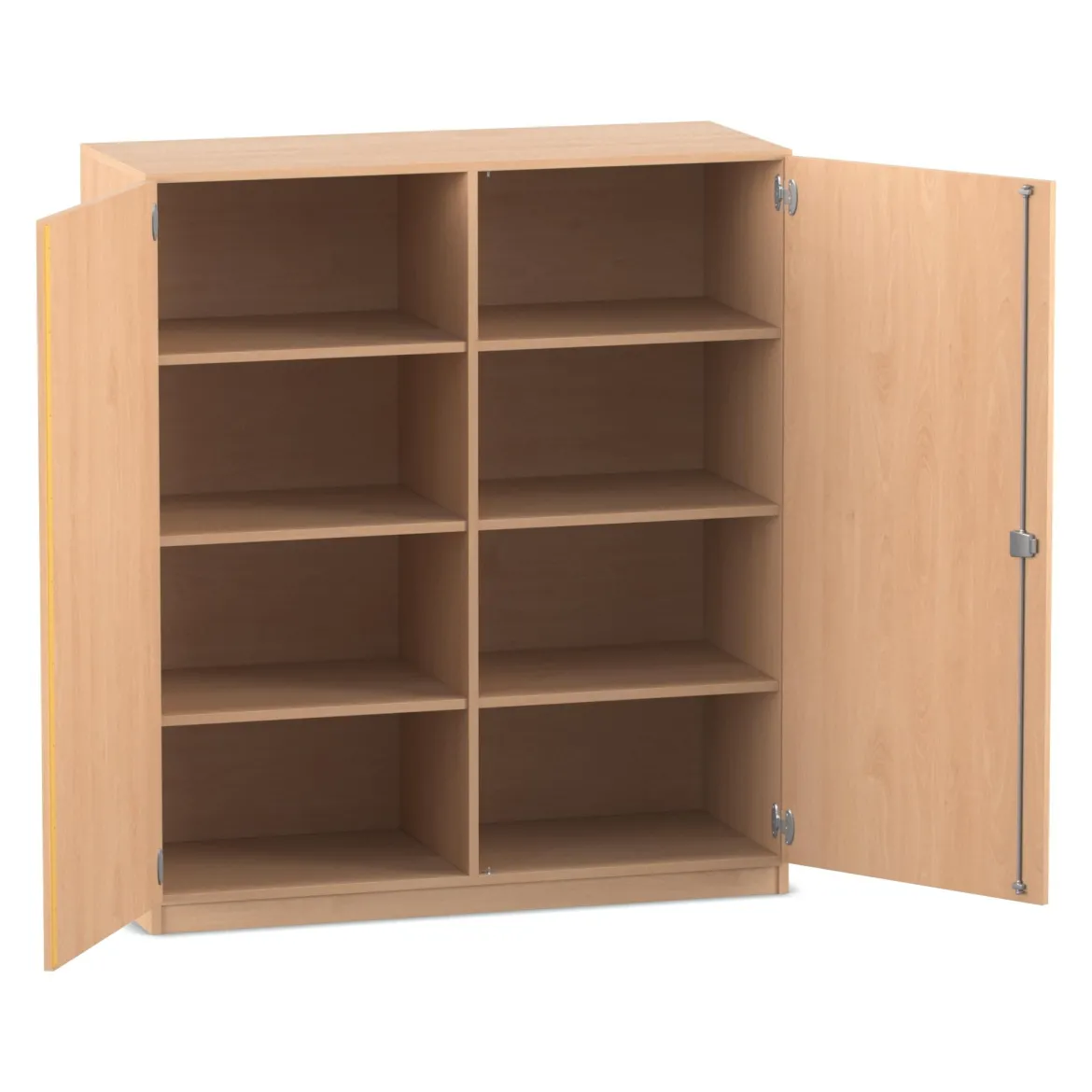 Flexeo® mittelhoher Schrank Buche hell, HxBxT: 143,9 x 126,4 cm x 50 cm, 3 Fachböden, Bogengriff mit Schloss