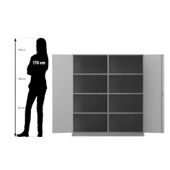 Flexeo® mittelhoher Schrank grau mit 3 Fachböden, HxBxT: 143,9 x 126,4 cm x 50 cm, Bogengriff mit Schloss