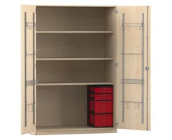 Flexeo Musikschrank, Ahorn honig, 4 Boxen rot, HxBxT: 190 x 126,4 x 60 cm, Schloss