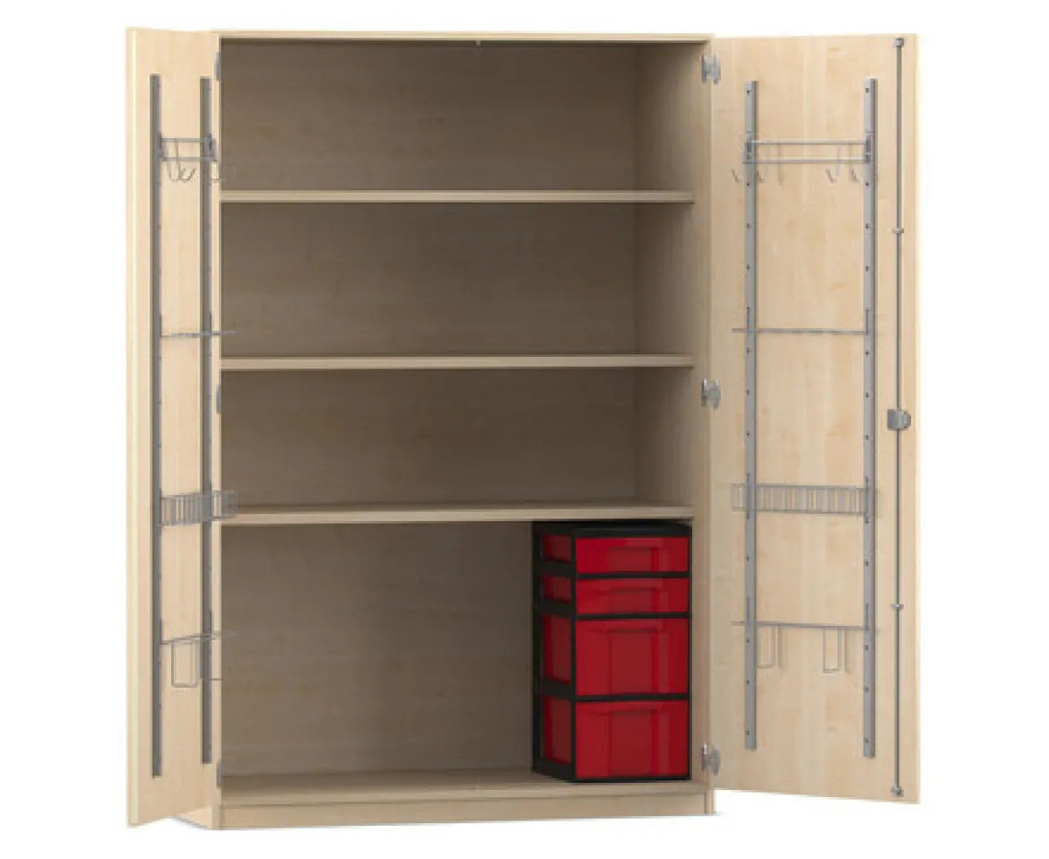 Flexeo Musikschrank, Ahorn honig, 4 Boxen rot, HxBxT: 190 x 126,4 x 60 cm, Schloss