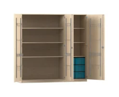 Flexeo Musikschrank, Ahorn Honig mit 6 großen Boxen blau, Schloss, (H x B x T): 190 x 190,5 x 60 cm