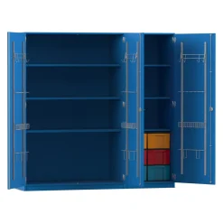 Flexeo® Musikschrank blau, 6 große Boxen bunt, Breite 190,5 cm, Bogengriff mit Schloss