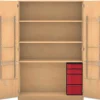 Flexeo Musikschrank, Buche hell, 4 Boxen rot, HxBxT: 190 x 126,4 x 60 cm, Bogengriff mit Schloss