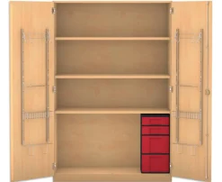 Flexeo Musikschrank, Buche hell, 4 Boxen rot, HxBxT: 190 x 126,4 x 60 cm, Bogengriff mit Schloss