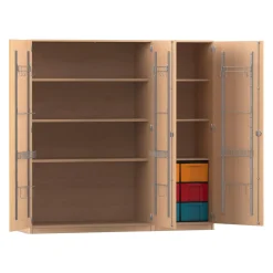 Flexeo® Musikschrank, Buche hell, 6 große Boxen bunt, Breite 190,5 cm, Schloss