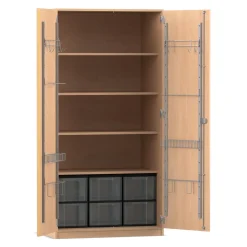Flexeo Musikschrank, Buche hell, 6 große transparente Boxen HxBxT: 190 x 94,4 x 60 cm