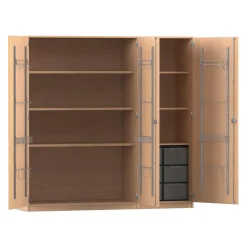 Flexeo Musikschrank Buche hell, HxBxT: 190 x 190,5 x 60 cm, 6 große Boxen transparent, Bogengriff mit Schloss