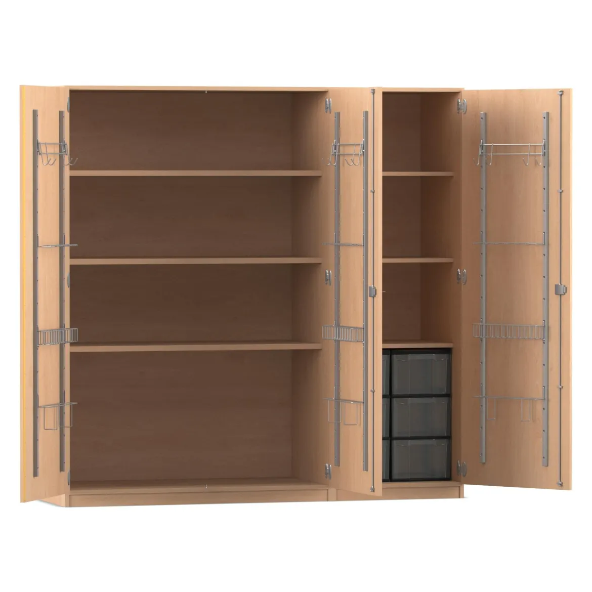 Flexeo Musikschrank Buche hell, HxBxT: 190 x 190,5 x 60 cm, 6 große Boxen transparent, Bogengriff mit Schloss