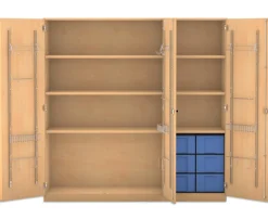 Flexeo Musikschrank, Buche hell mit 6 großen Boxen blau, Schloss, (H x B x T): 190 x 190,5 x 60 cm