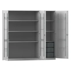 Flexeo Musikschrank grau, HxBxT: 190 x 190,5 x 60 cm, 6 große Boxen transparent, Bogengriff mit Schloss