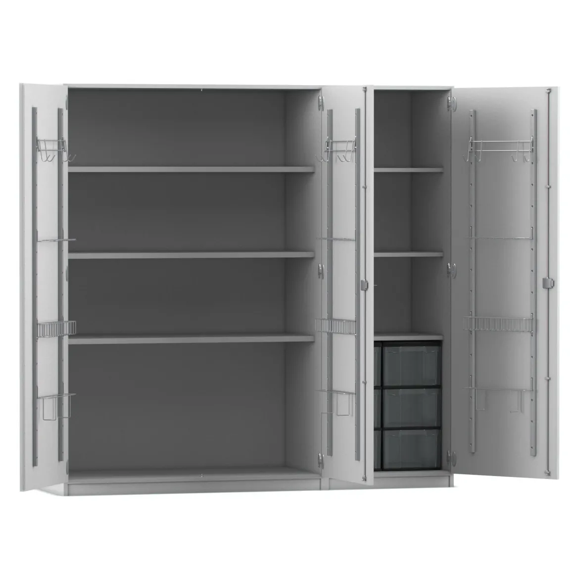 Flexeo Musikschrank grau, HxBxT: 190 x 190,5 x 60 cm, 6 große Boxen transparent, Bogengriff mit Schloss