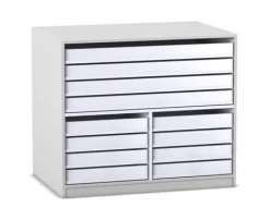 Flexeo® Papier- und Bilderschrank weiß, 4 große, 8 kleine Auszüge