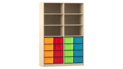 Flexeo Regal, Ahorn honig, 6 Fächer, 16 große Boxen bunt, HxBxT: 190x126,4x48 cm