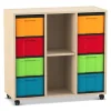 Flexeo® Regal, Ahorn honig, HxBxT: 92,3x98,6x40,8 cm, 3 Reihen, 8 große Boxen bunt, Sockel