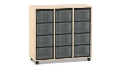 Flexeo® Regal Ahorn honig, HxBxT: 92,3 x 98,6 x 40,8 cm, 3 Reihen, 12 große Boxen transparent, Rollen