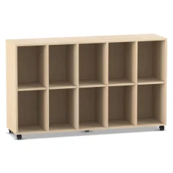 Flexeo® Regal, Ahorn honig, 5 Reihen, 10 Fächer, HxBxT: 98 x 162,8 x 40,8 cm, Rollen