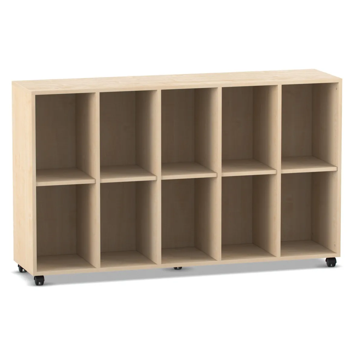 Flexeo® Regal, Ahorn honig, 5 Reihen, 10 Fächer, HxBxT: 98 x 162,8 x 40,8 cm, Rollen