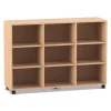 Flexeo® Regal, Ahorn honig, 3 Reihen, 9 Fächer, HxBxT: 98x140x40,8 cm, Rollen