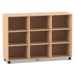 Flexeo® Regal, Ahorn honig, 3 Reihen, 9 Fächer, HxBxT: 98x140x40,8 cm, Rollen