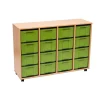 Flexeo Regal, Ahorn honig, 4 Reihen, 16 große treeNside Boxen grün, HxBxT 93x131x41 cm, Rollen