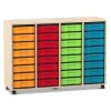 Flexeo® Regal Ahorn honig, 4 Reihen, 32 kleine Boxen, bunt, Rollen